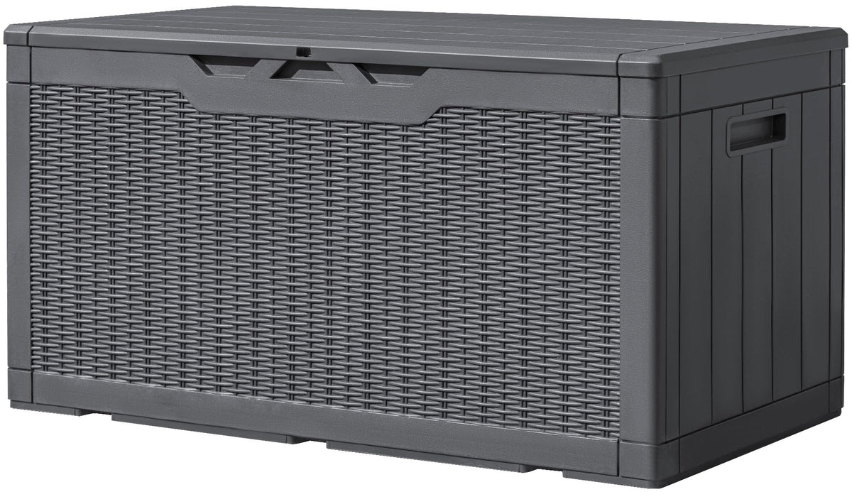 Greesum Outdoor Storage Box 31 Gallon Storage Box with Lid for Patio Furniture, Garden Tools, Pool Supplies, Waterproof and UV Resistant, Lockable, Dark Black