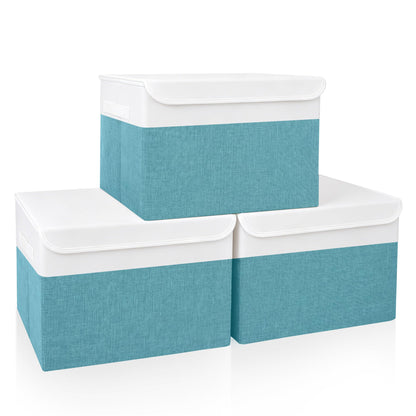 Bagnizer Large 17" 42 Quarts Collapsible Stackable Storage Bins with Lids [3-Pack] Foldable Fabric Linen Storage Boxes Cube, Closet Organizer Baskets with Label (16.7 x 12 x 12, Black)