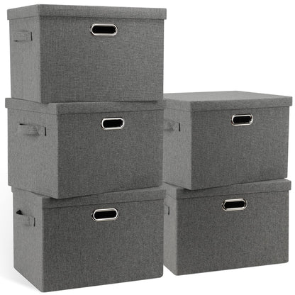 Graciadeco Large Quart Collapsible Stackable Storage Bins with Lids, 3 Packs Beige Linen Fabric Closet Boxes with Lids, Storage Cube Baskets Container Organizers for Bedroom Office(16.6 x 11.7 x 10.8)