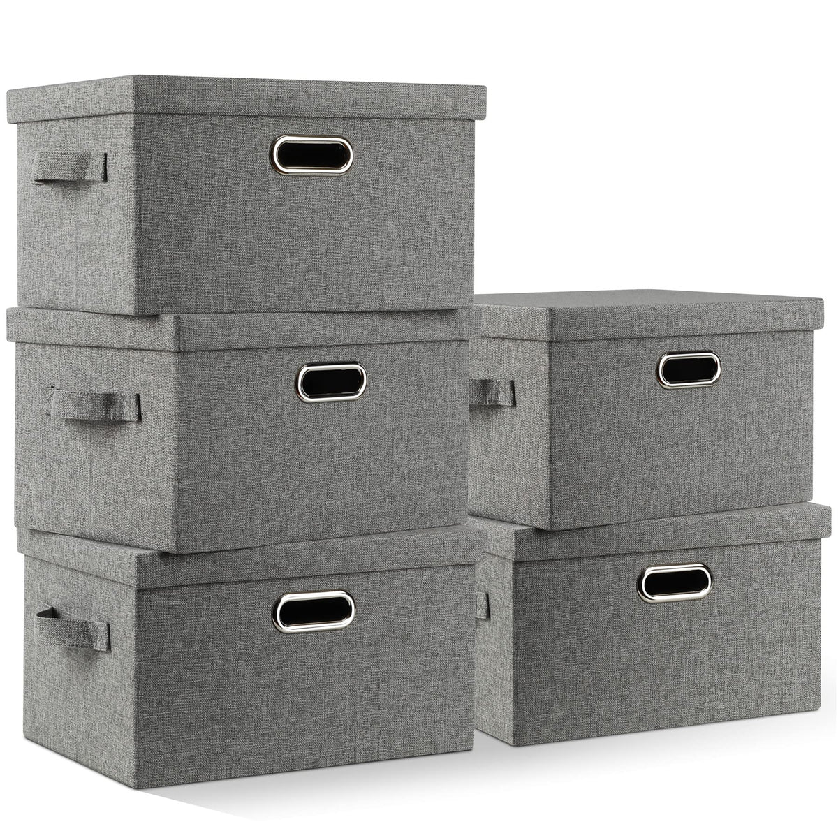 Graciadeco Large Quart Collapsible Stackable Storage Bins with Lids, 3 Packs Beige Linen Fabric Closet Boxes with Lids, Storage Cube Baskets Container Organizers for Bedroom Office(16.6 x 11.7 x 10.8)