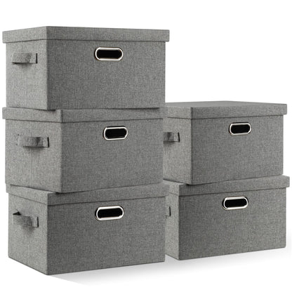 Graciadeco Large Quart Collapsible Stackable Storage Bins with Lids, 3 Packs Beige Linen Fabric Closet Boxes with Lids, Storage Cube Baskets Container Organizers for Bedroom Office(16.6 x 11.7 x 10.8)