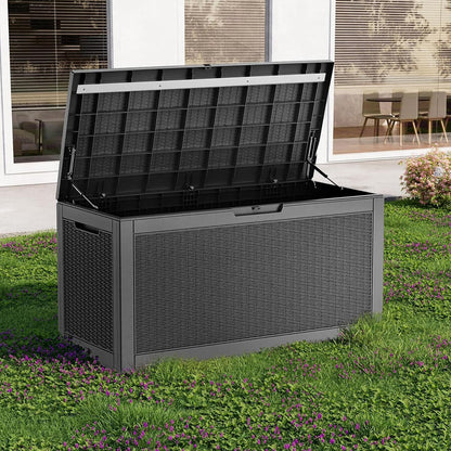 PatioZen 150 Gallon Resin Deck Box, Lockable Patio Outdoor Storage Box for Furniture, Garden Tools and Tools Storage, Waterproof Outside Storage Boxes - Black