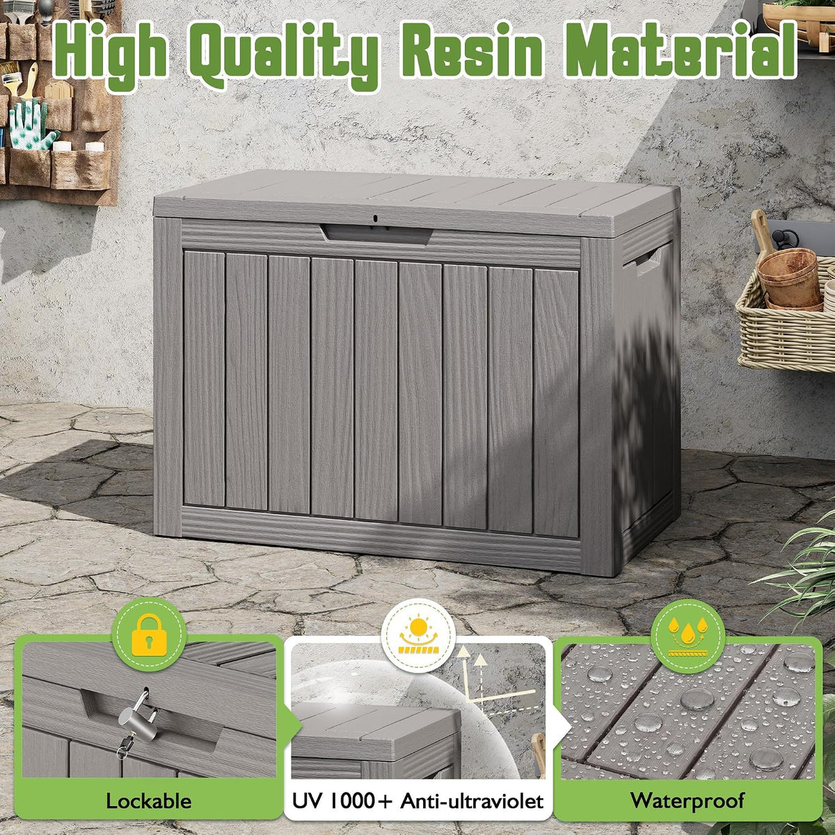 Outdoor Storage Waterproof Deck Box for Patio (45 Gallon, Grey)