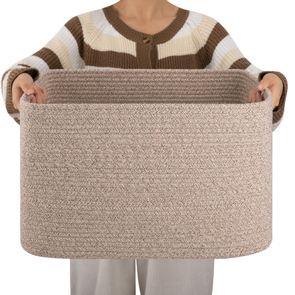 OIAHOMY 75L Large Blanket Basket Woven Cotton Rope Storage Basket Brown