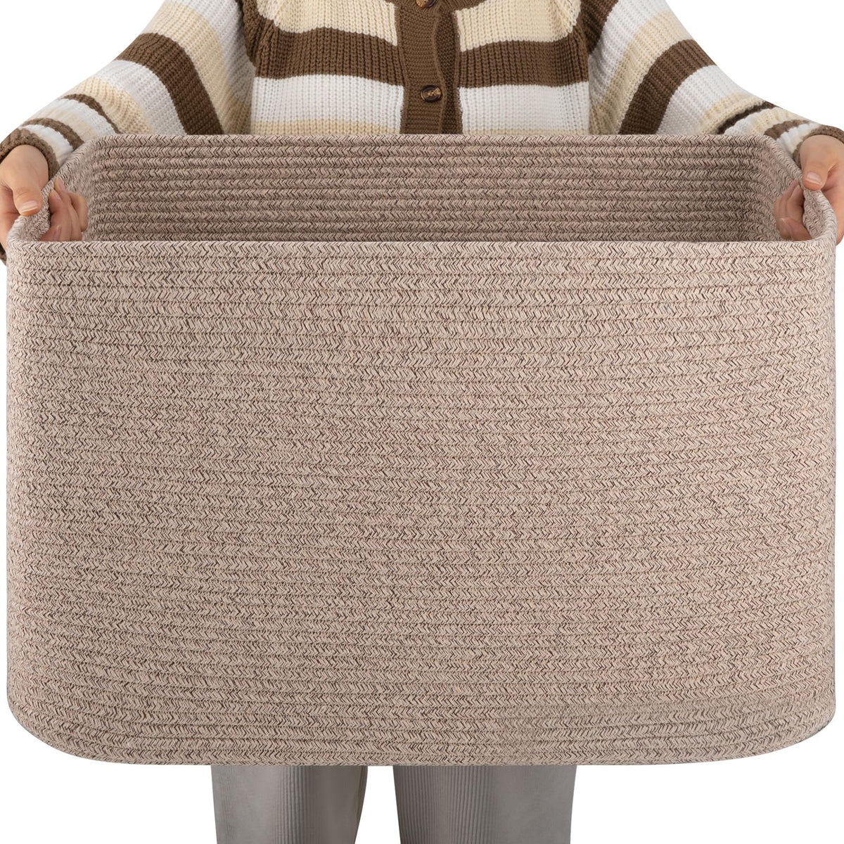 OIAHOMY 75L Large Blanket Basket Woven Cotton Rope Storage Basket Brown