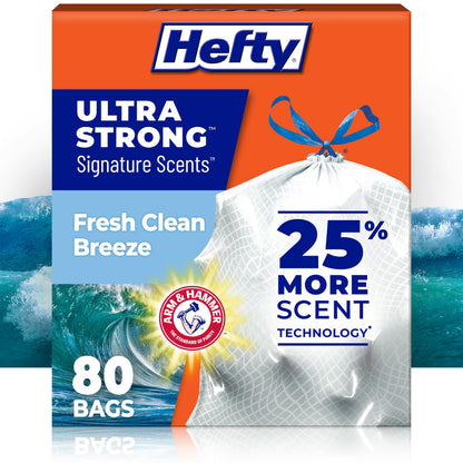 Hefty Ultra Strong Signature Scents 13G Trash Bags, Fresh Clean, 80ct