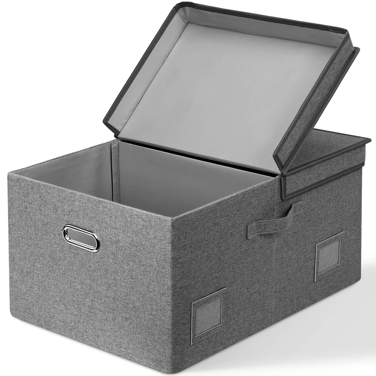 Graciadeco Large Quart Collapsible Stackable Storage Bins with Lids, 3 Packs Beige Linen Fabric Closet Boxes with Lids, Storage Cube Baskets Container Organizers for Bedroom Office(16.6 x 11.7 x 10.8)