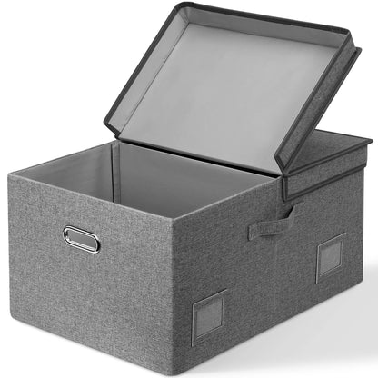 Graciadeco Large Quart Collapsible Stackable Storage Bins with Lids, 3 Packs Beige Linen Fabric Closet Boxes with Lids, Storage Cube Baskets Container Organizers for Bedroom Office(16.6 x 11.7 x 10.8)