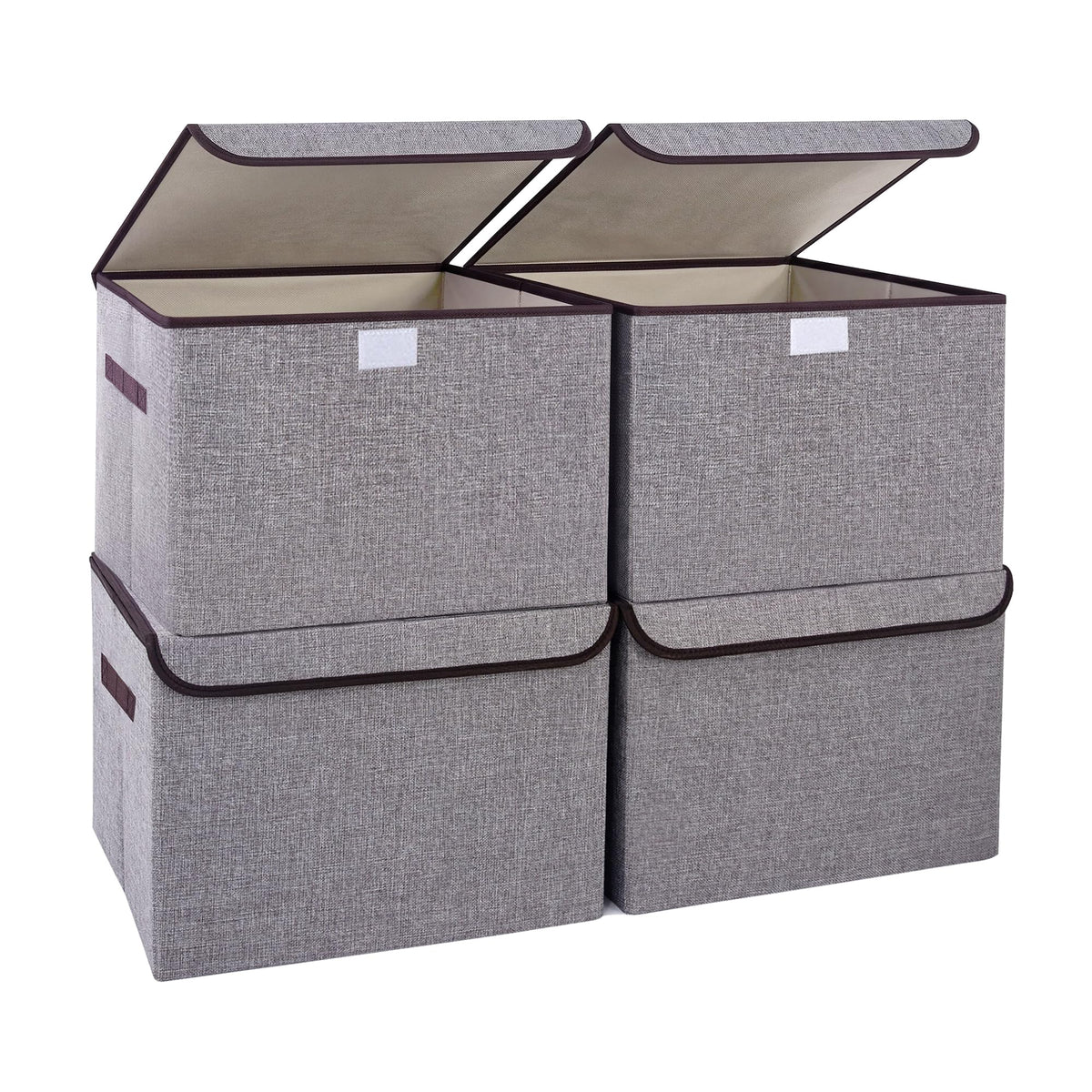 Bagnizer Large 17" 42 Quarts Collapsible Stackable Storage Bins with Lids [3-Pack] Foldable Fabric Linen Storage Boxes Cube, Closet Organizer Baskets with Label (16.7 x 12 x 12, Black)