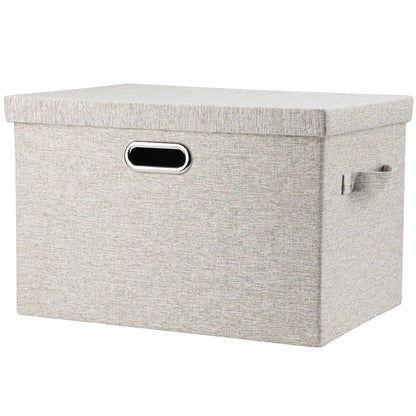 Graciadeco Large Quart Collapsible Stackable Storage Bins with Lids, 3 Packs Beige Linen Fabric Closet Boxes with Lids, Storage Cube Baskets Container Organizers for Bedroom Office(16.6 x 11.7 x 10.8)