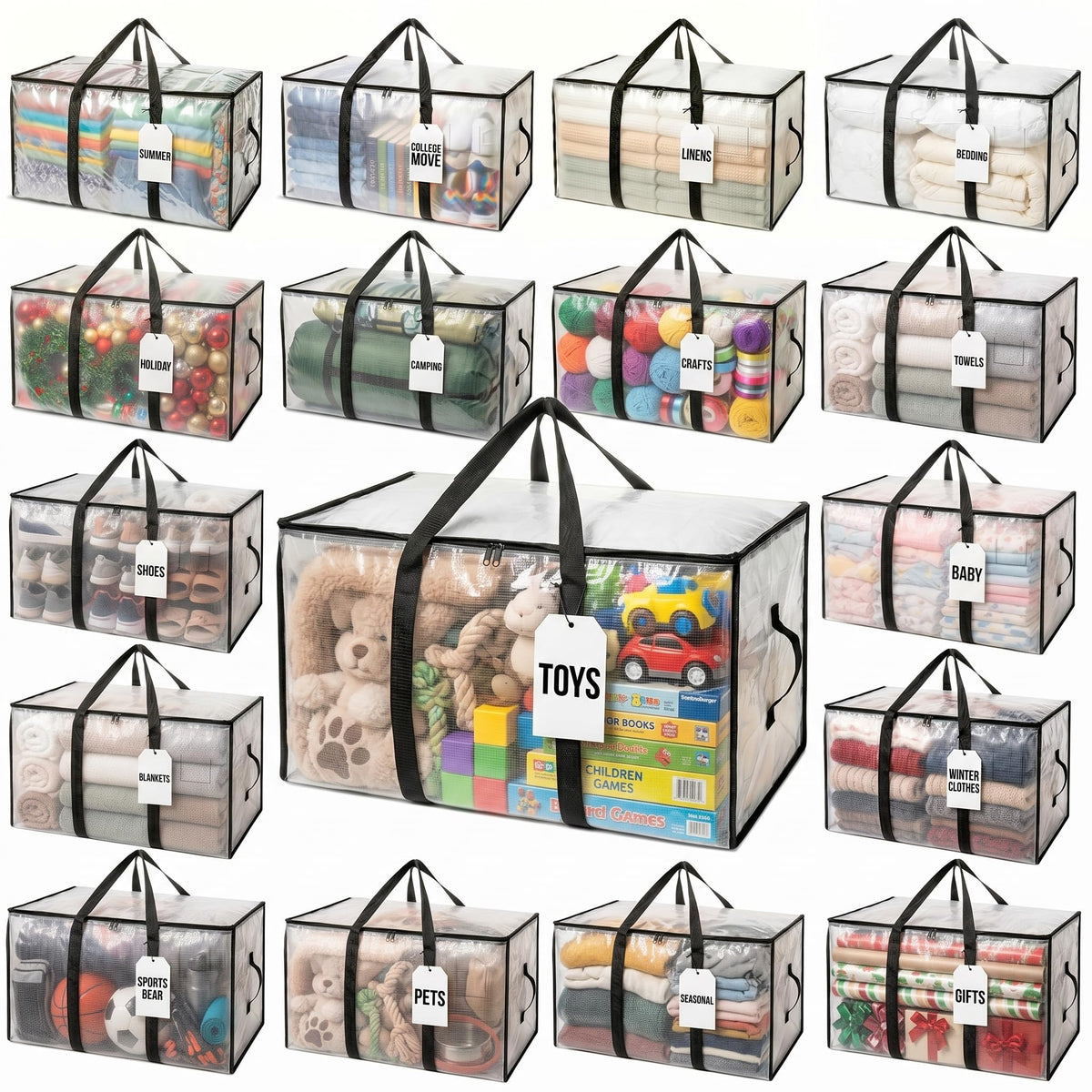 ClearSpace Heavy Duty Moving Bags or Storage Bins with Lids, Blue, 6 Pack