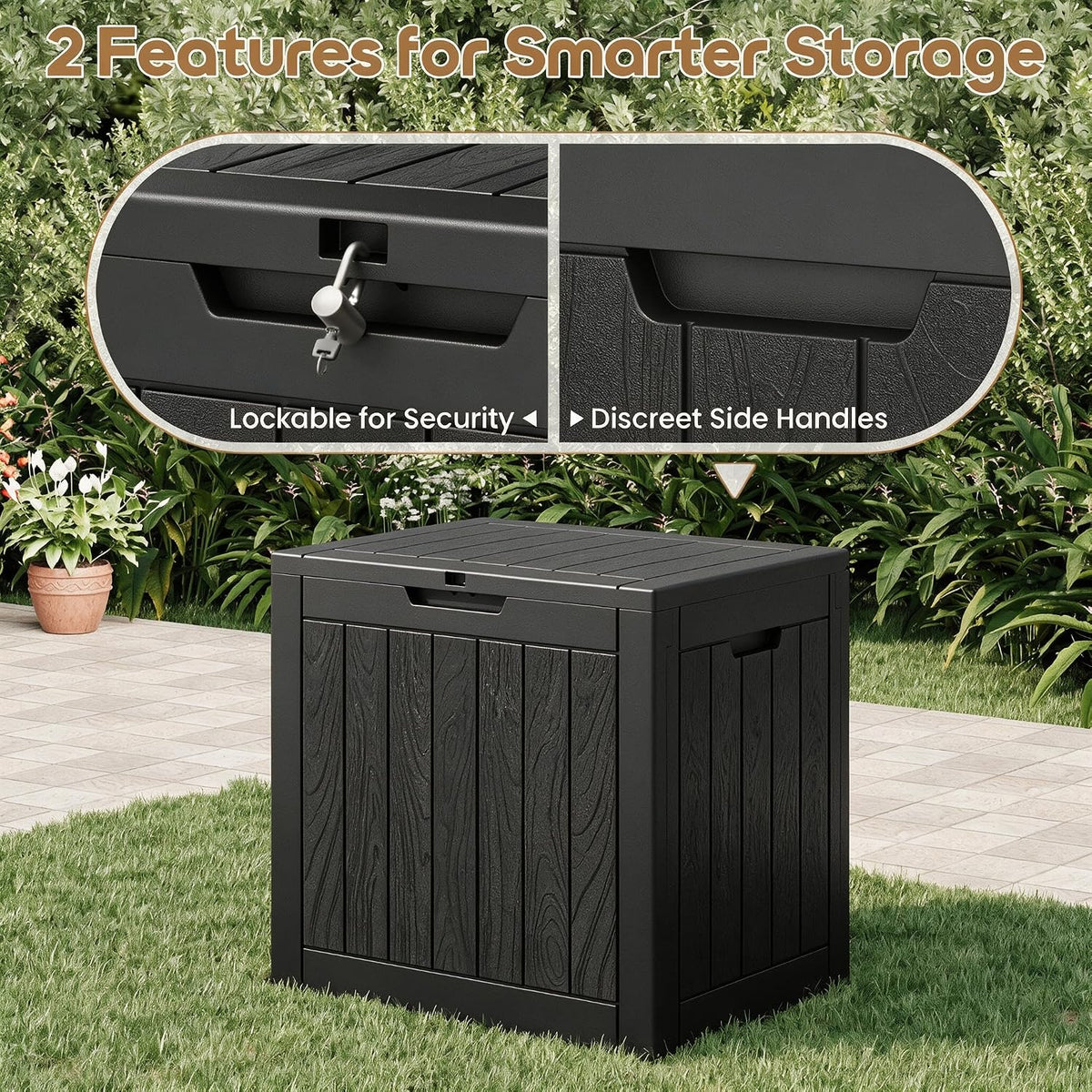 NUNU LAB 35 Gal Outdoor Storage Box Waterproof Lockable,Deck Box,Black