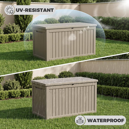 300 Gallon Resin Deck Box Waterproof Outdoor Storage Box for Patio Furniture Pool Accessories Indoor Storage for Cushion Garden Tools, Grey