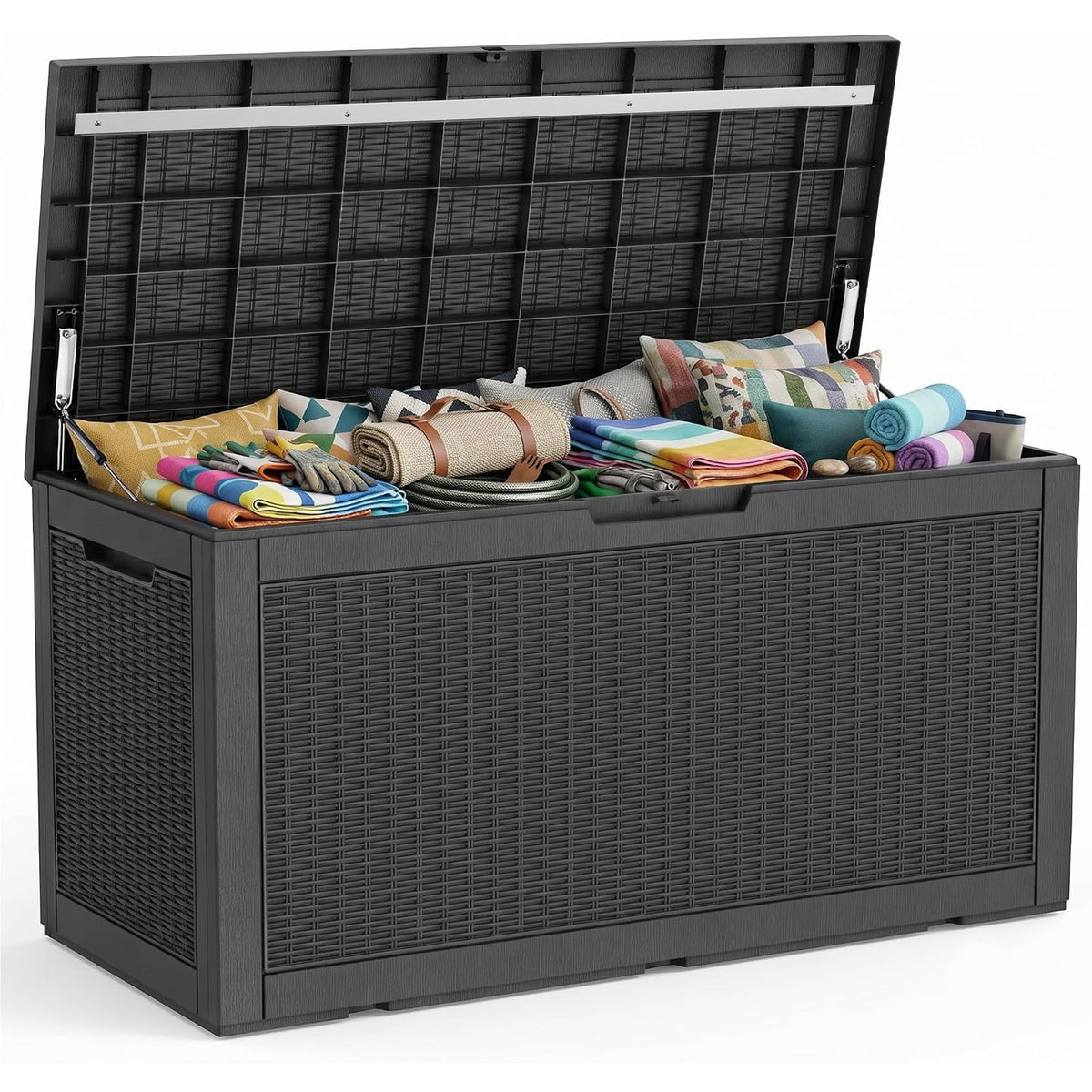 PatioZen 150 Gallon Resin Deck Box, Lockable Patio Outdoor Storage Box for Furniture, Garden Tools and Tools Storage, Waterproof Outside Storage Boxes - Black