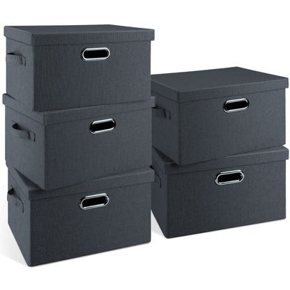 Graciadeco Large Quart Collapsible Stackable Storage Bins with Lids, 3 Packs Beige Linen Fabric Closet Boxes with Lids, Storage Cube Baskets Container Organizers for Bedroom Office(16.6 x 11.7 x 10.8)