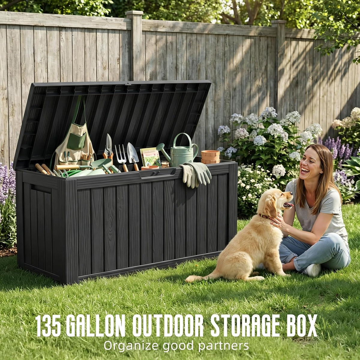 DRATO 135 Gallon Deck Boxes Outdoor Waterproof Storage Box with Wheels