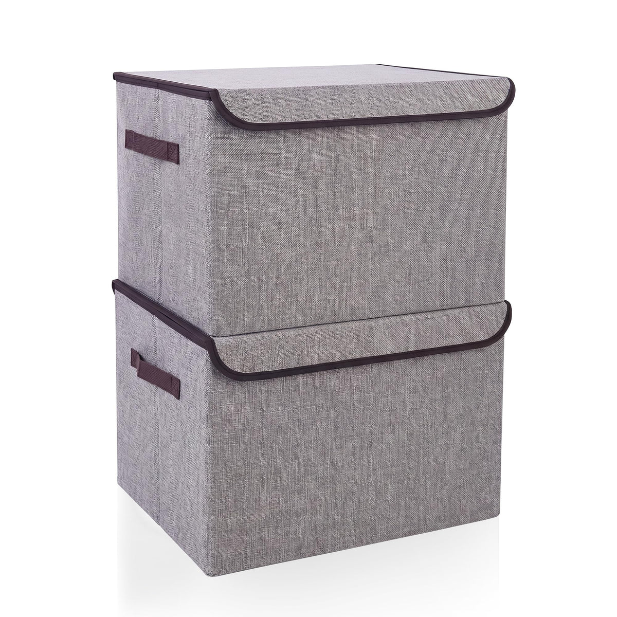Bagnizer Large 17" 42 Quarts Collapsible Stackable Storage Bins with Lids [3-Pack] Foldable Fabric Linen Storage Boxes Cube, Closet Organizer Baskets with Label (16.7 x 12 x 12, Black)