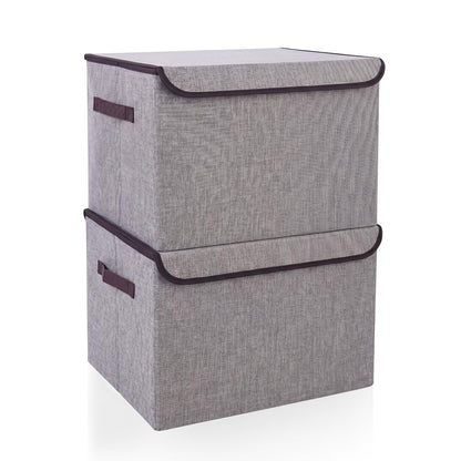 Bagnizer Large 17" 42 Quarts Collapsible Stackable Storage Bins with Lids [3-Pack] Foldable Fabric Linen Storage Boxes Cube, Closet Organizer Baskets with Label (16.7 x 12 x 12, Black)
