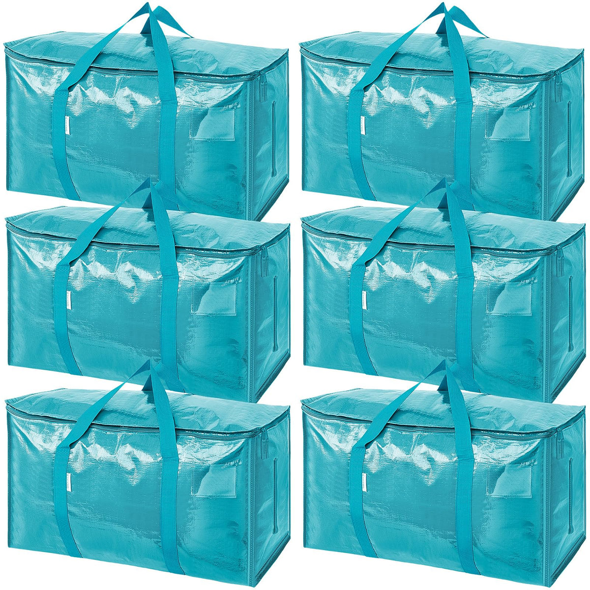 TICONN 6 Pack Extra Large Moving Bags Heavy Duty with Zippers & Carrying Handles, Durable Storage Bags Moving Boxes for Closet Organizers and Storage (6 Pack, Blue)