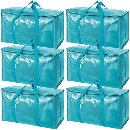 TICONN 6 Pack Extra Large Moving Bags Heavy Duty with Zippers & Carrying Handles, Durable Storage Bags Moving Boxes for Closet Organizers and Storage (6 Pack, Blue)