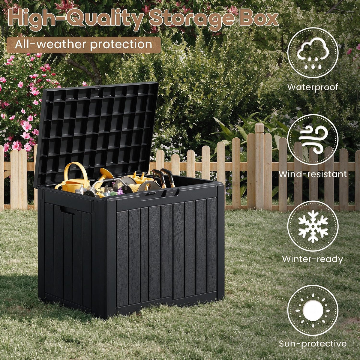 NUNU LAB 35 Gal Outdoor Storage Box Waterproof Lockable,Deck Box,Black