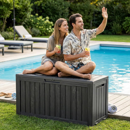 DRATO 135 Gallon Deck Boxes Outdoor Waterproof Storage Box with Wheels