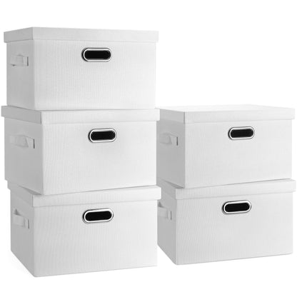 Graciadeco Large Quart Collapsible Stackable Storage Bins with Lids, 3 Packs Beige Linen Fabric Closet Boxes with Lids, Storage Cube Baskets Container Organizers for Bedroom Office(16.6 x 11.7 x 10.8)