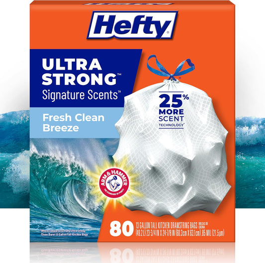 Hefty Ultra Strong Signature Scents 13G Trash Bags, Fresh Clean, 80ct