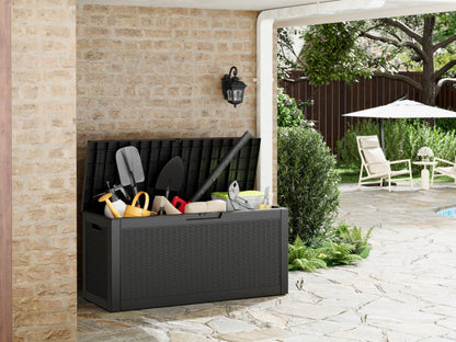Outdoor Storage Box, Resin Deck Boxes outdoor, Waterproof Storage Box Lockable Lid (Black, 50 Gallon)