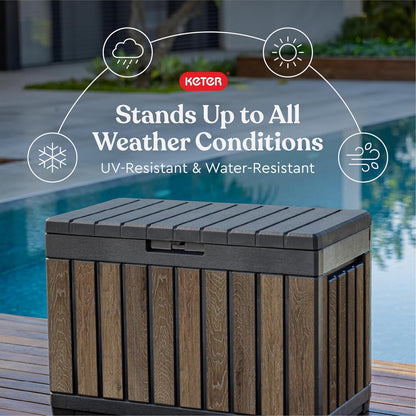 Keter Premium Everwood 50 Gal Outdoor Storage Box and Patio Side Table