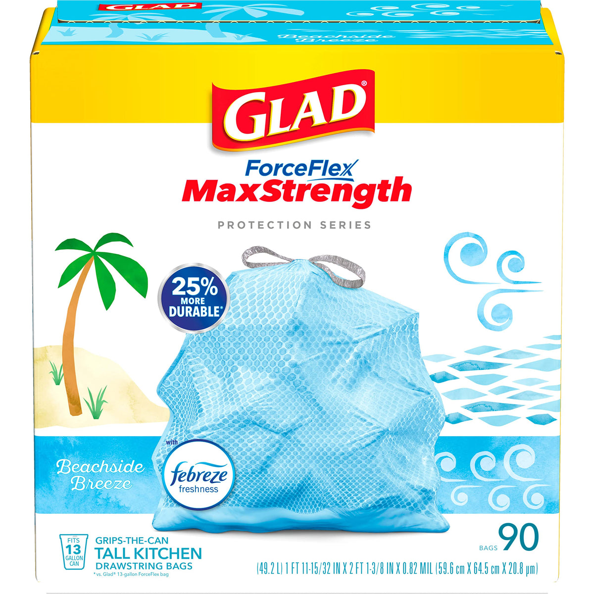 Glad Tall Kitchen Trash Bags 13 Gallon, MaxStrength Cherry Blossom Garbage Bags, Odorshield with Drawstring, 34 Count