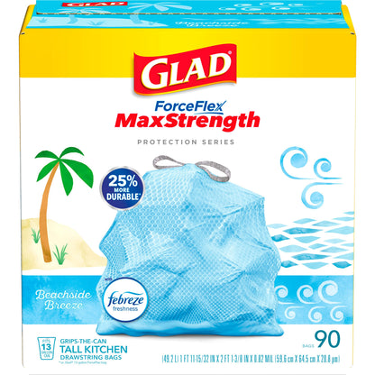 Glad Tall Kitchen Trash Bags 13 Gallon, MaxStrength Cherry Blossom Garbage Bags, Odorshield with Drawstring, 34 Count
