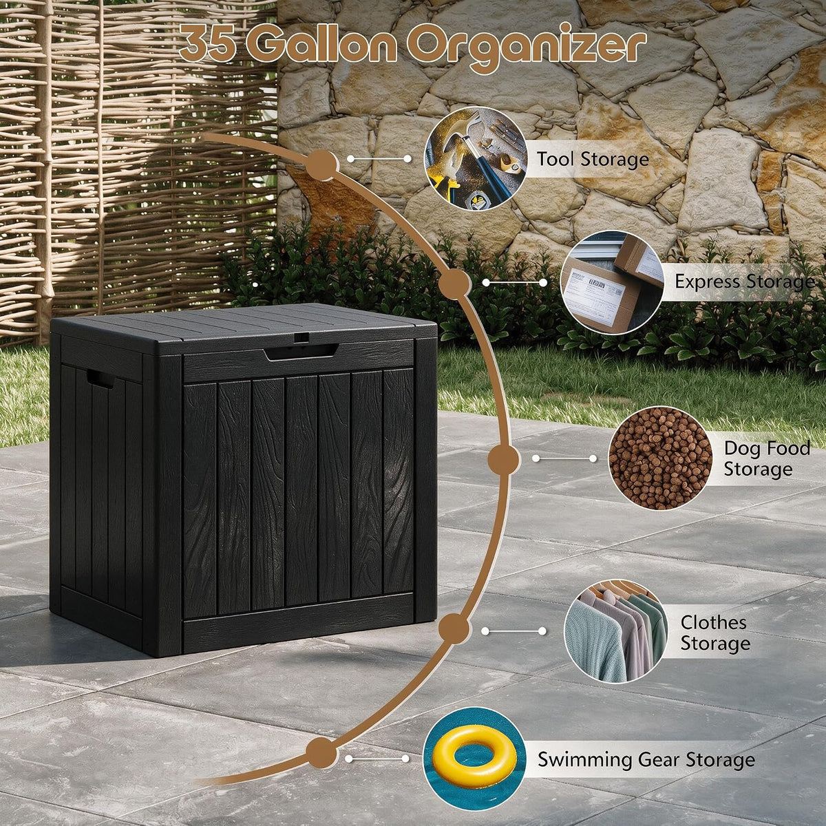 NUNU LAB 35 Gal Outdoor Storage Box Waterproof Lockable,Deck Box,Black