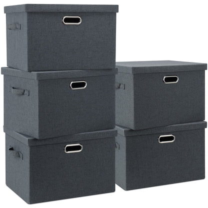 Graciadeco Large Quart Collapsible Stackable Storage Bins with Lids, 3 Packs Beige Linen Fabric Closet Boxes with Lids, Storage Cube Baskets Container Organizers for Bedroom Office(16.6 x 11.7 x 10.8)