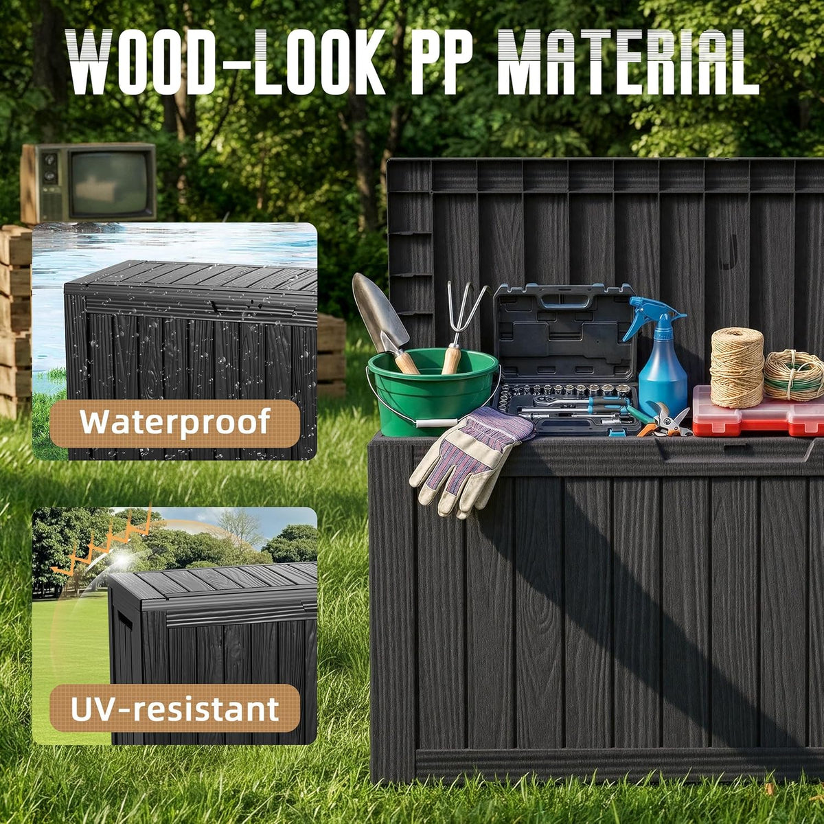 DRATO 135 Gallon Deck Boxes Outdoor Waterproof Storage Box with Wheels