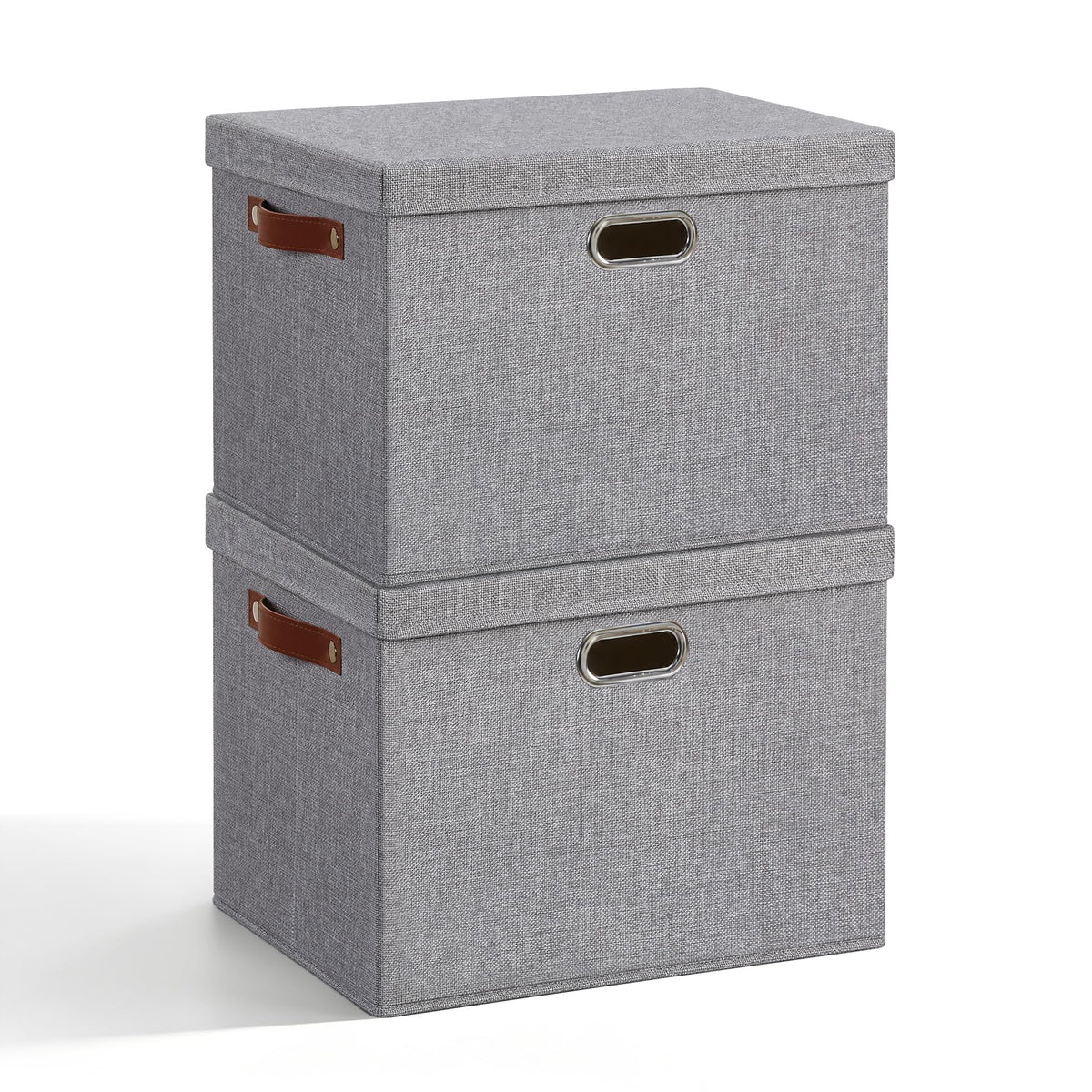 17" Large Fabric Storage Box with Lids, 3-Pack, Gray
