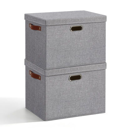 17" Large Fabric Storage Box with Lids, 3-Pack, Gray