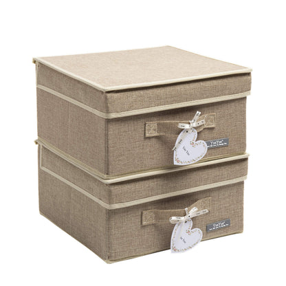 YueYue Fabric Storage Bins with Lids Small 4 Pack, Linen Foldable Storage Box with lids 4 Color Set 12.4in/12in/6.7in