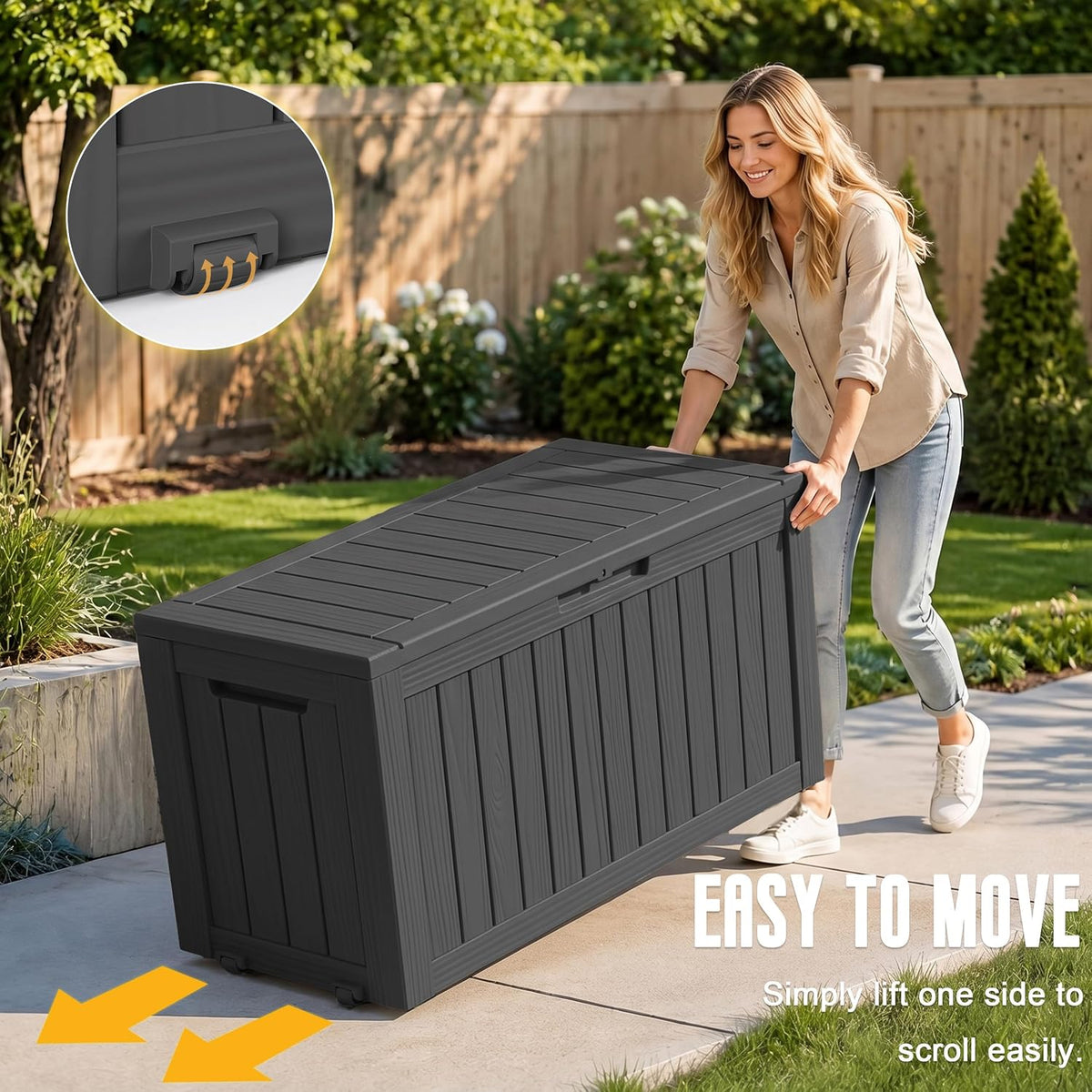 DRATO 135 Gallon Deck Boxes Outdoor Waterproof Storage Box with Wheels