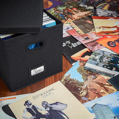 Decorative Vinyl Record Storage Box for 50+ Single Records - LP Holder