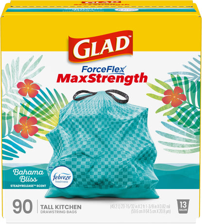 Glad Tall Kitchen Trash Bags 13 Gallon, MaxStrength Cherry Blossom Garbage Bags, Odorshield with Drawstring, 34 Count